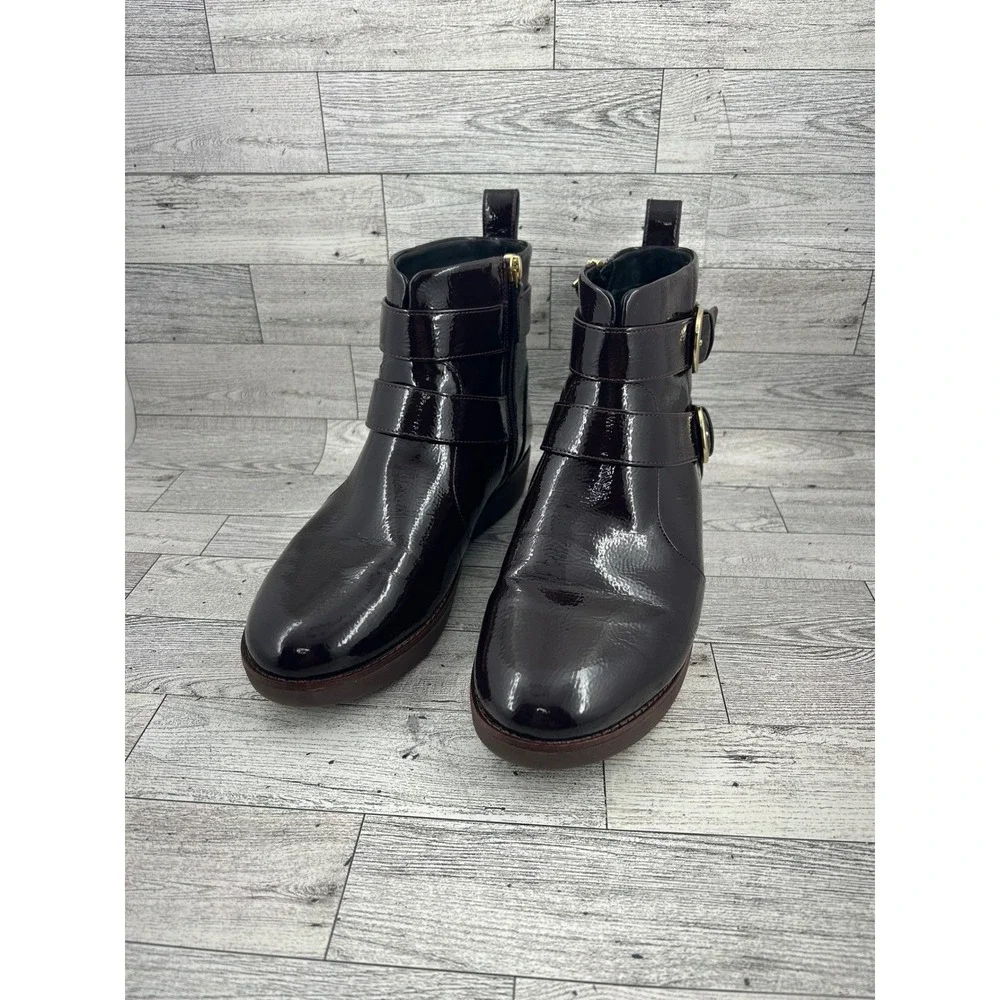 Fitflop Supercomff Comfort Ankle Boots Size US 7.5‎ Gold Buckle Brown Patent